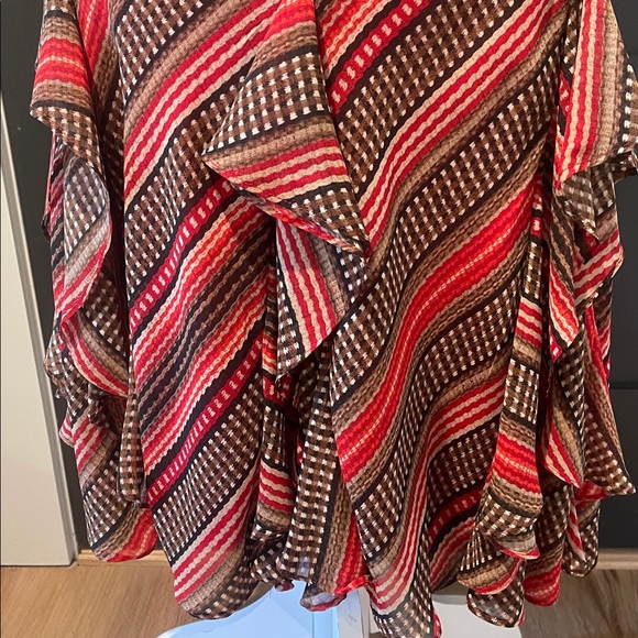 Ralph Lauren Asymmetrical Ruffled Striped Skirt  Red and Brown Size XL - Picture 3 of 4